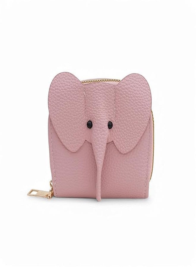 SAMTROH Multi Slot ID Card Clip Cute Card Bag Elephant Zipper Small Wallet for Women (Pink) - Image 5
